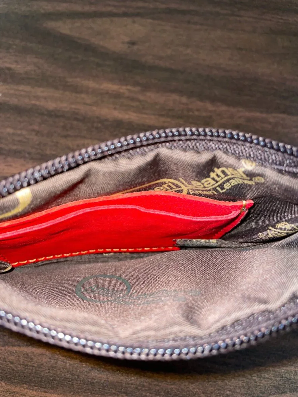 AmeriLeather Colorblock Leather Wristlet Clutch — Retro Tan Red Blue Zip Pouch
